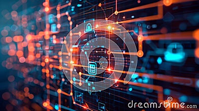Visual representation of interconnected digital networks and flowcharts used in business processes. Stock Photo