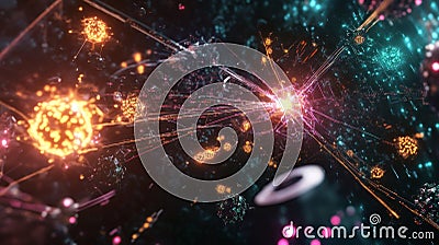 Visual Representation of a Network Under Siege with Abstract Elements Stock Photo