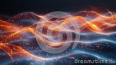A visual representation of waveparticle duality with shimmering waves and solid particles overlapping to convey the Stock Photo