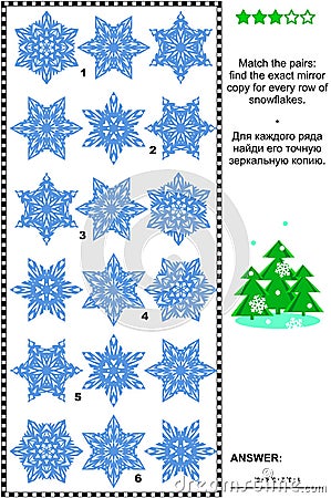 Visual riddle with rows of snowflakes Vector Illustration