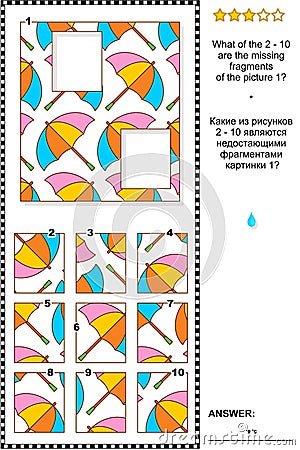 Visual riddle with umbrellas - what`s missing? what does not belong? Vector Illustration