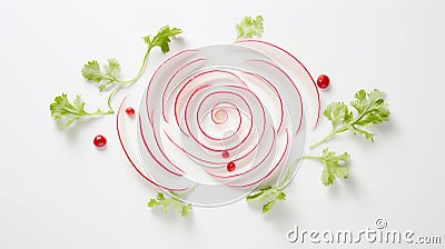 a visual of a single, finely sliced radish Stock Photo