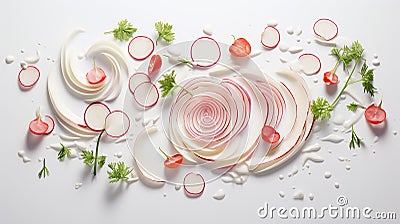 a visual of a single, finely sliced radish Stock Photo