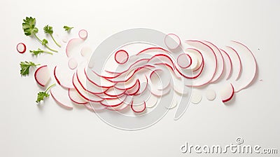 a visual of a single, finely sliced radish Stock Photo