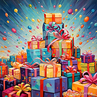 A Visual Symphony of Tied Parcels: A Celebration of Wrapped Gifts Cartoon Illustration