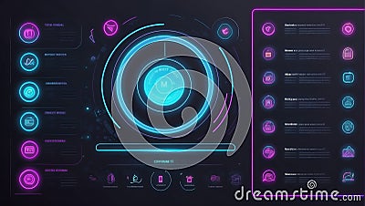 visual wonderland: sleek neon buttons, virtual reality, dynamic data vibes. ai generated Stock Photo