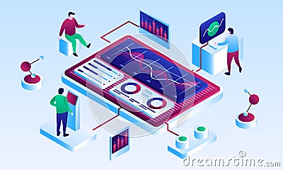 Visualisation teamwork banner, isometric style Vector Illustration