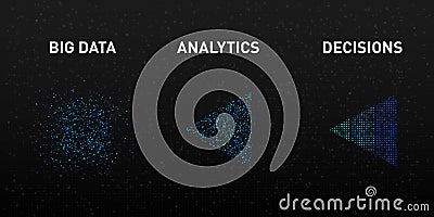 Visualization of the Big Data analytics process. Information analysis concept. Stream of triangle information. Sorting Vector Illustration