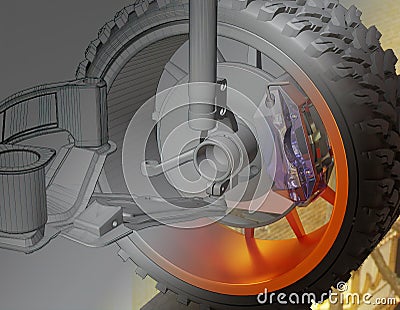 Visualization 3d cad model of car wheel, 3D rendering Stock Photo