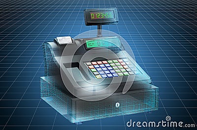 Visualization 3d cad model of cash register. 3D rendering Stock Photo