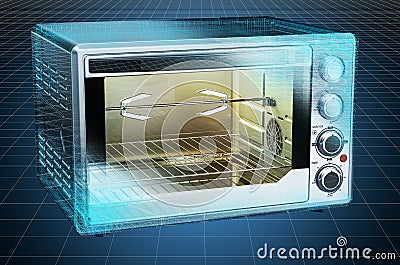 Visualization 3d cad model of Convection Toaster Oven, blueprint. 3D rendering Stock Photo
