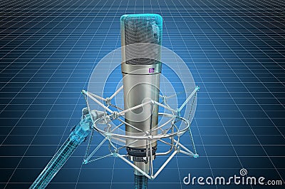 Visualization 3d cad model of microphone with shock-mount, blueprint. 3D rendering Stock Photo