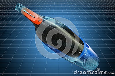 Visualization 3d cad model of nose, ear or eyebrow hair trimmer, blueprint. 3D rendering Stock Photo