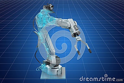 Visualization 3d cad model of robotic arm, blueprint. 3D rendering Stock Photo