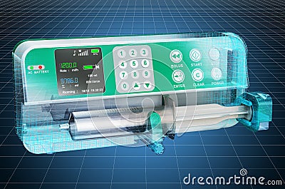 Visualization 3d cad model of syringe infusion pump, blueprint. 3D rendering Stock Photo