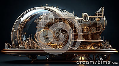 visualization of an intricately detailed, steampunk-inspired time machine Stock Photo