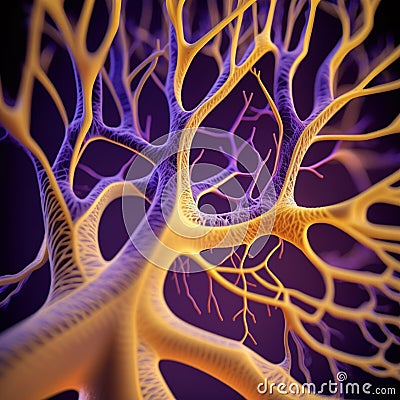 visualization of neural connections in the brain, unveiling a complex web of interwoven neurons that highlights the intricacy of Stock Photo