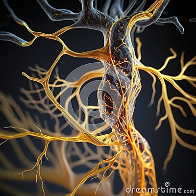 visualization of neural connections in the brain, unveiling a complex web of interwoven neurons that highlights the intricacy of Stock Photo