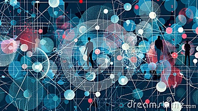 A visualization of patient data in a network diagram highlighting potential risk factors for developing multiple chronic Stock Photo