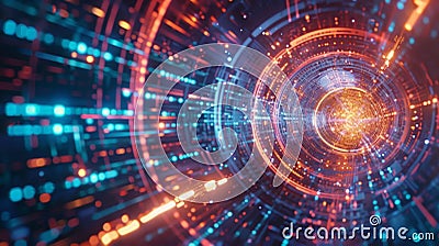 A visualization of a secure quantum communication network enabled by 6G technology protecting sensitive data and Stock Photo