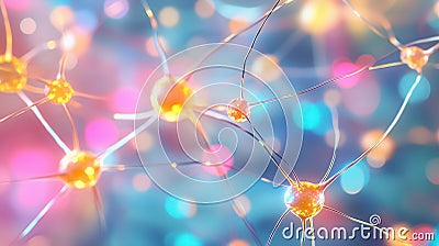 This visualization shows neural networks with glowing nodes and connections for data processing Stock Photo