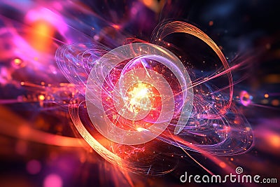 The visualization shows vibrant colors and patterns of quantum computing elements and energy interactions Stock Photo
