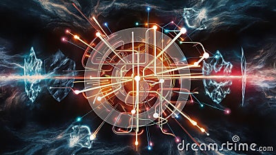 Visualize an abstract network protected by mystical digital shields, abstract surreal Stock Photo