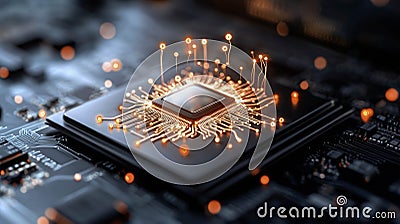 Imagine a cutting-edge quantum encryption device with a luminescent circuit. Generative AI Illustration Stock Photo