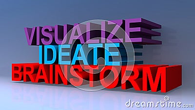 Visualize ideate brainstorm on blue Stock Photo