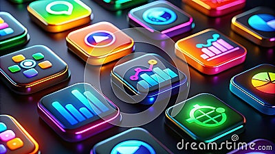 Visualize Nighttime Data Insights A Colorful Mobile App Design for Enhanced Data Analytics on a Dark Background Stock Photo