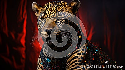 Visualize a sleek panther in a tailored jumpsuit, accentuated by metallic studs Stock Photo