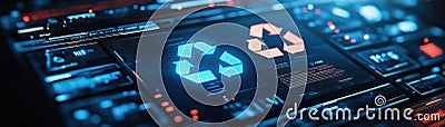 Visualize sustainable practices with a Virtual dashboard displaying recyclable waste management metrics on a futuristic computer Stock Photo