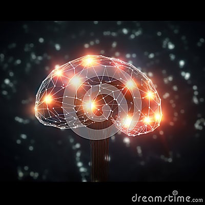 Visualizing Artificial Intelligence Brain's Synaptic Activity AI Generated Illustration Stock Photo