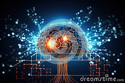 Visualizing Artificial Intelligence Brain's Synaptic Activity AI Generated Illustration Stock Photo