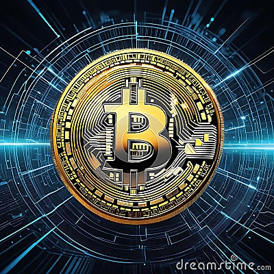 Visualizing Crypto: AI Artistry in Bitcoin Realms - Decoding the Essence of Blockchain and Decentralized Finance Stock Photo
