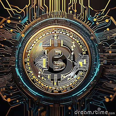 Visualizing Crypto: AI Artistry in Bitcoin Realms - Decoding the Essence of Blockchain and Decentralized Finance Stock Photo