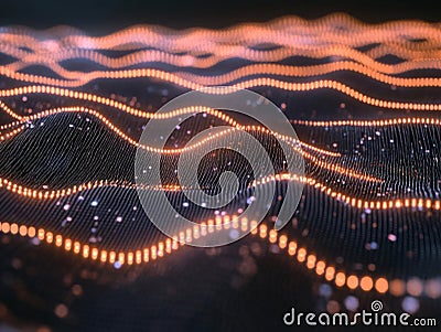 Visualizing Data, Abstract Waves of Light and Points Stock Photo