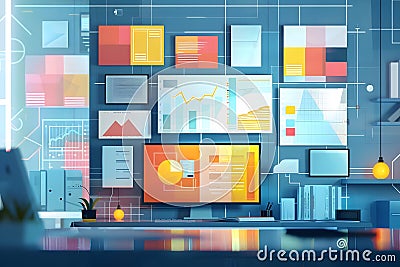 Visualizing Data, Charts, Graphs, and Infographics for Effective Communication and Analysis, Showcasing Modern Work Stock Photo