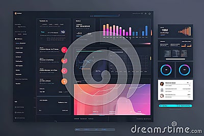 Visualizing Data, Interactive Dashboard with Charts and Graphs Displays Financial Metrics and Key Performance Indic Stock Photo