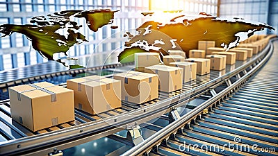 Visualizing the Flow of Goods: A Conveyor Belt with Dynamic Data Overlay generative AI Stock Photo