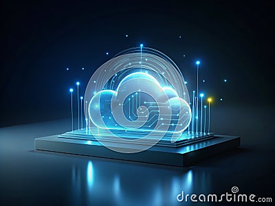 Visualizing the Future of Cloud Computing A Minimalist Futuristic Server Display Showcases Advanced Technology and Stock Photo