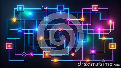 Visualizing the Future of Data Flow A Futuristic Flowchart Design for AI Processes and Network Systems Stock Photo