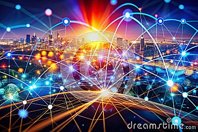Visualizing Global Connectivity A Panoramic Abstract Network Design for Technology and Innovation Presentations Stock Photo