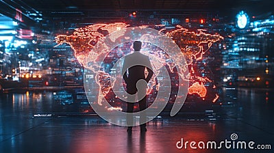 Visualizing global data with advanced animation technology in a futuristic setting Stock Photo