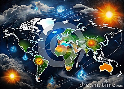 Visualizing Global Weather Patterns A Comprehensive World Meteorological Chart Displaying Atmospheric Pressure Stock Photo