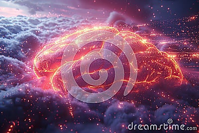 Visualizing mind uploading a cloud system for transferring brain data with progress indicators Stock Photo