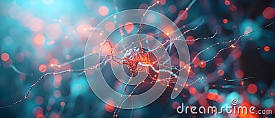 Visualizing Neural Network Activity in Cognitive Diseases: A D Rendering of Electrical Impulses Stock Photo