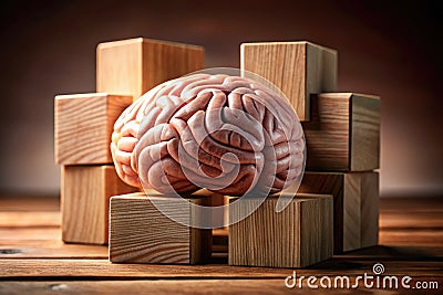 Visualizing the Prefrontal Cortex An Interactive 3D Brain Model Constructed with Wooden Blocks for Educational and Stock Photo