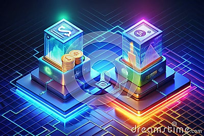 Visualizing the RubleDollar Exchange Rate An Isometric 3D Render Exploring Currency Conversion and Technological Stock Photo