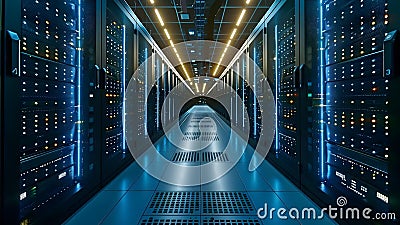 Visualizing Server Racks in a Data Center for Hosting: A D Perspective. Concept Server Racks, Data Stock Photo